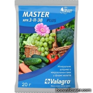 Добриво мінеральне Master NPK 3-11-38, 20 г , Valagro